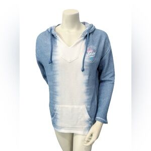 Ocean Drive “Maui Aloha Vibes” Baja Hoodie – Size L – Blue & White Dip Dye